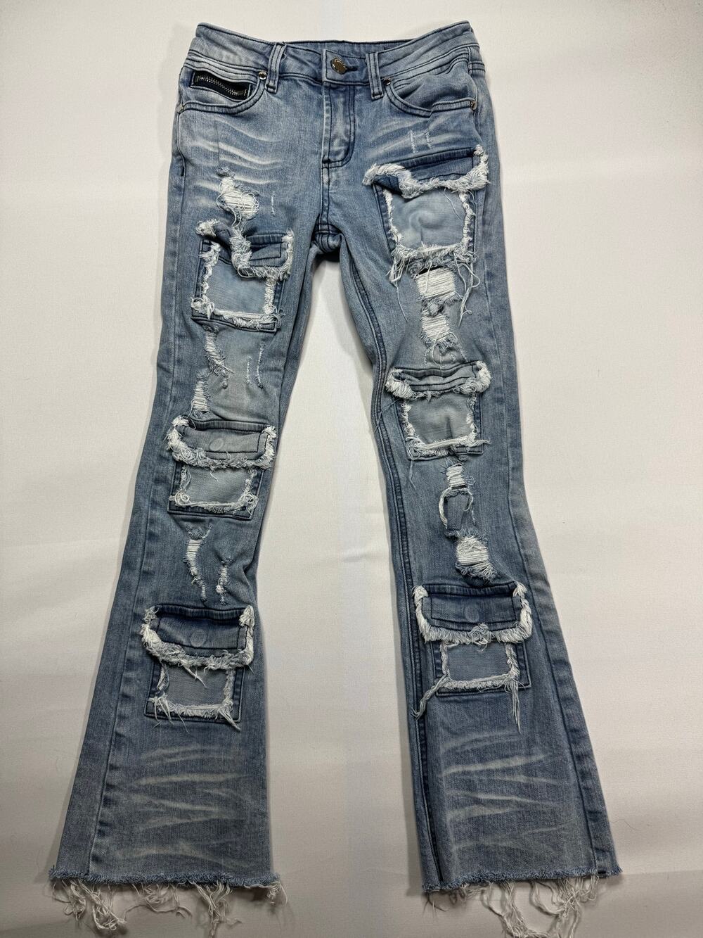 Rockstar Original Youth Boys RSK 205 Flare Blue Denim Jeans - Size 8 (23x26.5)